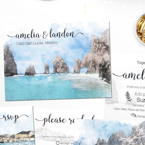 Digital Printable Invitations Destination Mariage Cabo San Lucas Mexico Beach Aquarelle Wedding Invitation Set Enregistrer la date Carte CARTE ID751