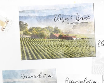 Digital Printable Invitations Destination Wedding Vineyard Napa Valley Watercolor Wedding Invitation Set Save the Date Map Info Card ID727