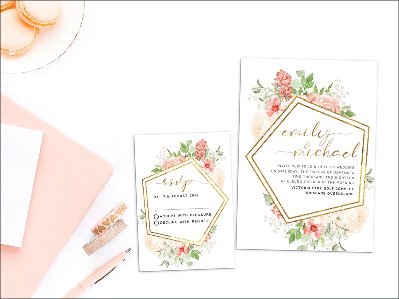 Digital Printable Files BLUSH GOLD Floral Watercolor Flower | Etsy