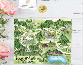 Custom Watercolor Wedding Map Idaho Springs Colorado Map, Personalized Hand Drawn Wedding Map for Welcome Bag, Save the Date, Itinerary