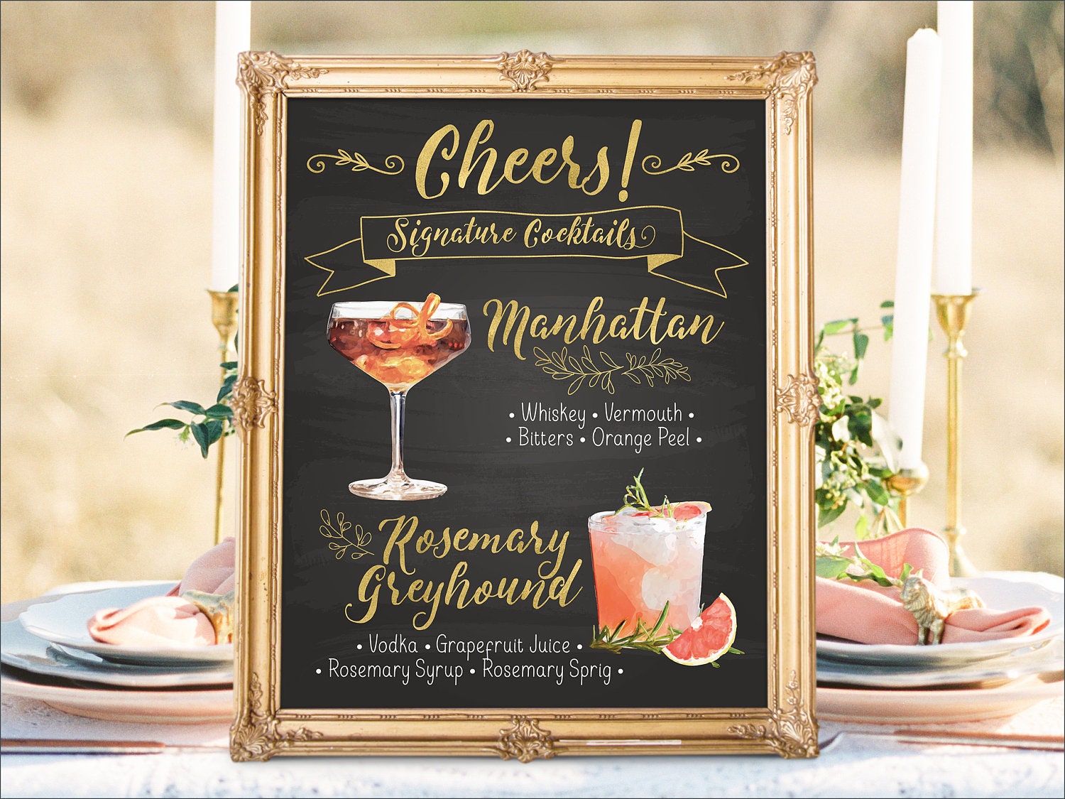 Digital Printable Wedding Signature Drinks Sign Bar Menu | Etsy