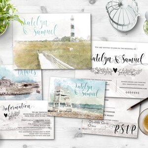 Fichiers imprimables numériques Destination Mariage Outer Banks NC OBX Aquarelle Peinture Mariage Invitation RSVP Carte Set Mariage Papeterie ID676