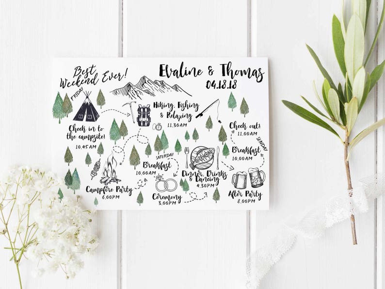Custom Wedding Itinerary Order of Events Printable Wedding Timeline Wedding Weekend Itinerary Big Day Guest Timeline Schedule Bridal Party 2