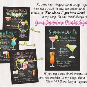 Digital Printable Wedding Bar Menu Sign, His and Hers Signature Drinks Cocktails Signs, Watercolor Beach Christmas New Year Chalkboard IDM25 image 5