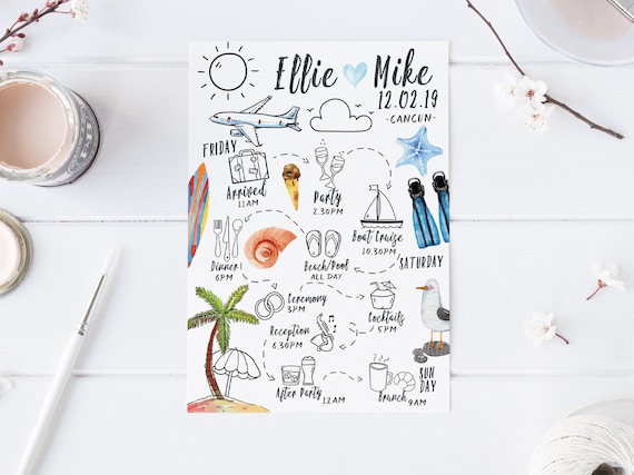 Custom Wedding Itinerary Order of Events Printable Wedding Timeline Wedding Weekend Itinerary Big Day Guest Timeline Schedule Bridal Party