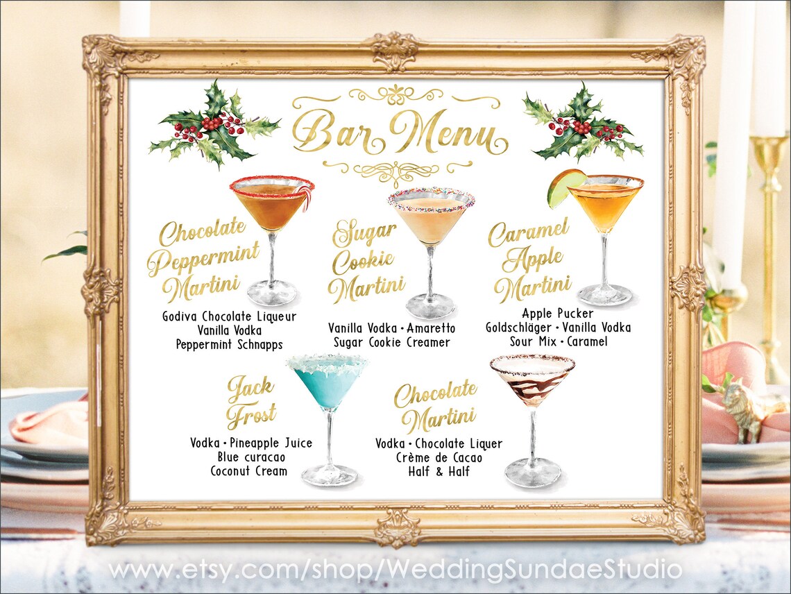 Digital Printable Wedding Bar Menu Sign Watercolor Chalkboard | Etsy