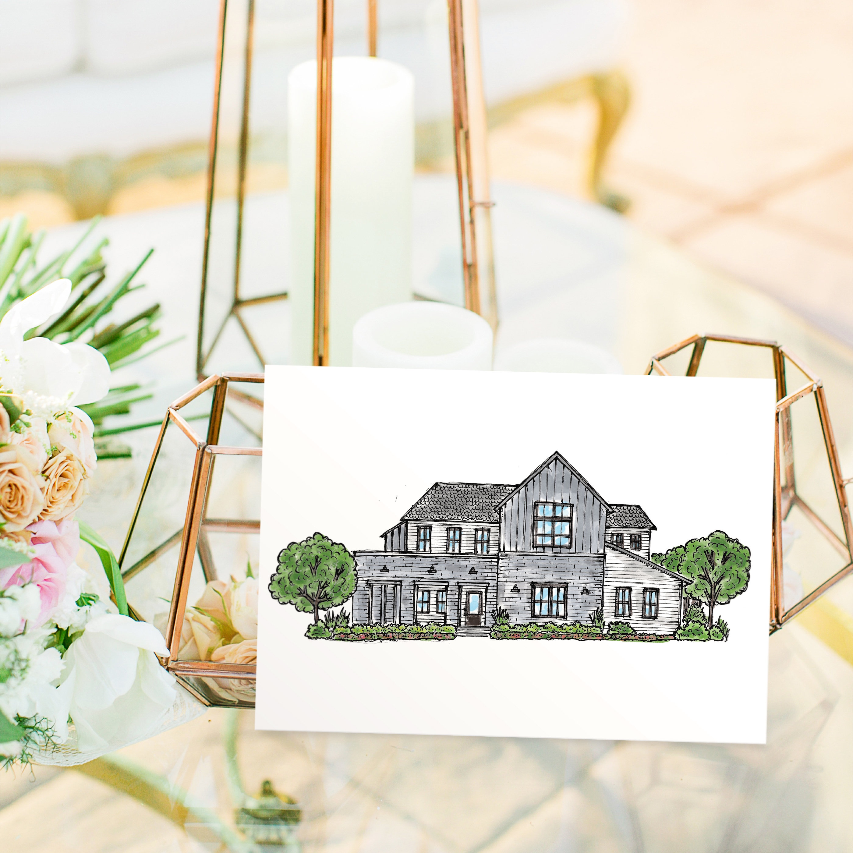 Custom Hand Painted House Portrait, Hand Drawn House Illustration in ...