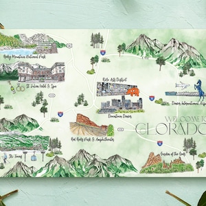 10-11 locaties aangepaste aquarel trouwkaart, gepersonaliseerde handgetekende Colorado-kaart voor welkomsttas, bewaar deze datum, reisplan