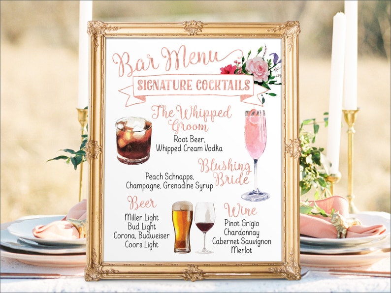 Digital Printable Watercolor Wedding Signature Drinks | Etsy