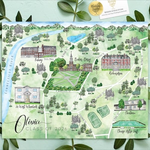 Mappa personalizzata per matrimoni ad acquerello: Dartmouth College (8-9 location) (Download digitale)