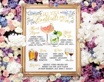 Digital Printable Winter Wedding Bar Menu Sign, His and Hers Signature Drinks Cocktails Watercolor Chalkboard Party Christmas New Year IDM50