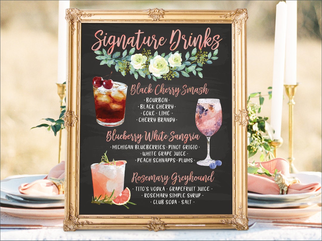 Digital Printable Wedding Bar Menu Sign, His and Hers Signature Drinks ...