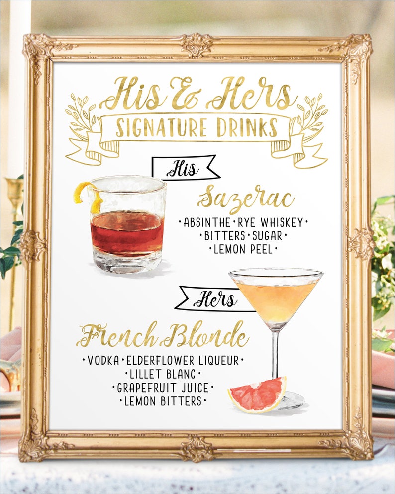 Digital Printable Wedding Bar Menu Sign His and Hers | Etsy