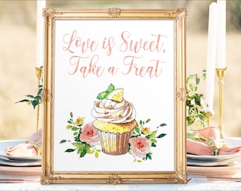 Letrero para barra de postres de boda: El amor es dulce, date un capricho (impresión digital)