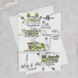 Custom Watercolor Wedding Map, Personalized Hand Drawn Wedding Map for ...