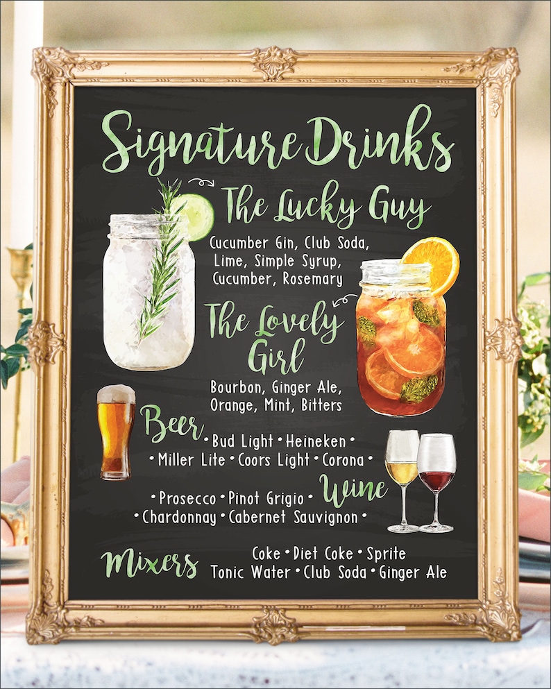 Digital Printable Wedding Bar Menu Sign His and Hers - Etsy UK