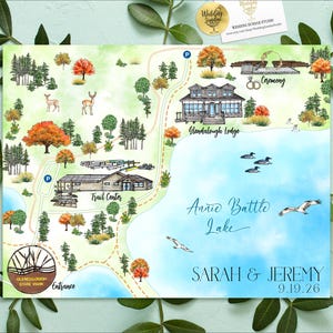 Custom Watercolor Wedding Map: Glendalough State Park (8-9 Locations) Itinerary, Program, Welcome Bag, (Digital Download)
