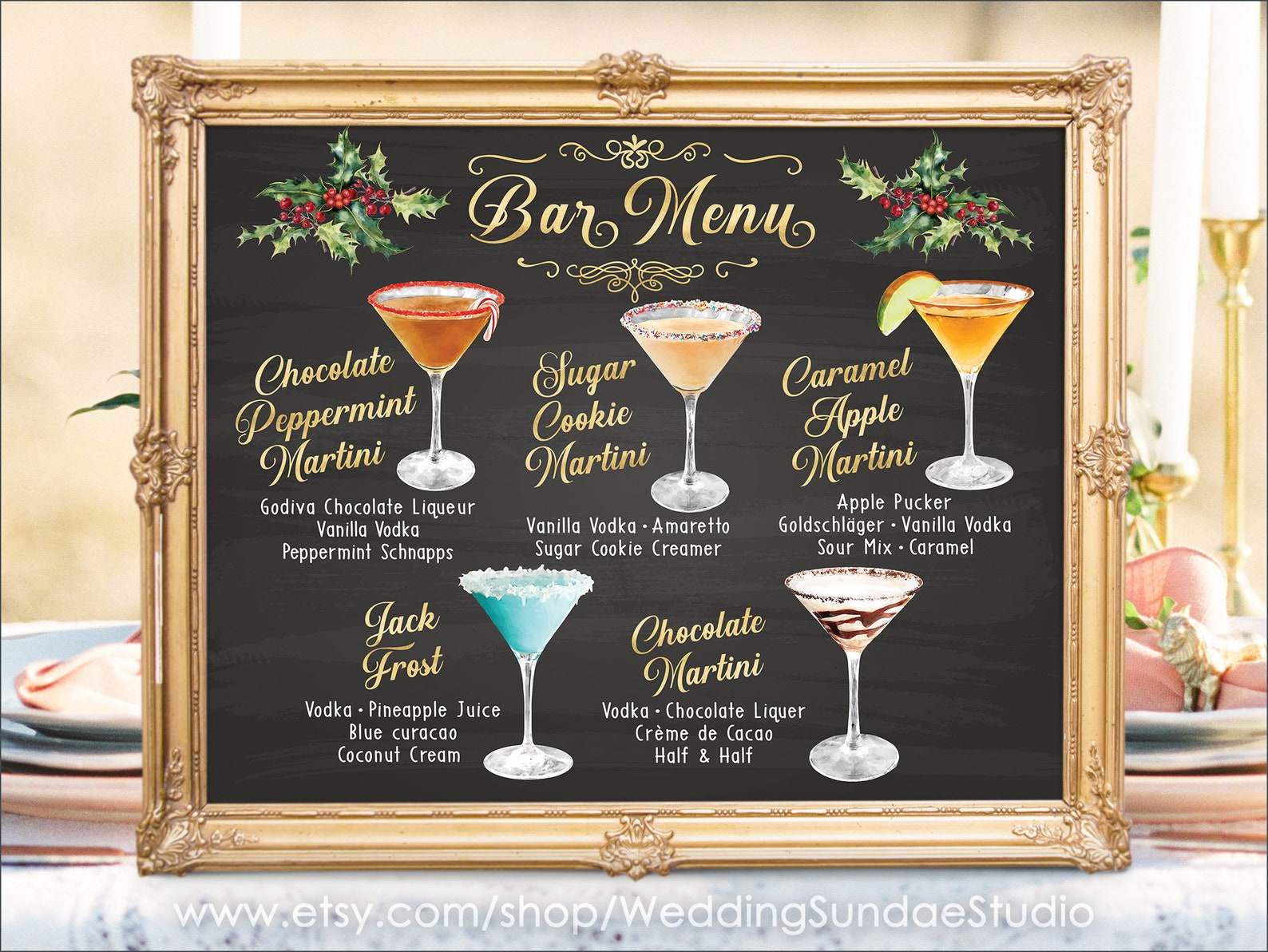 Digital Printable Wedding Bar Menu Sign Watercolor Chalkboard | Etsy