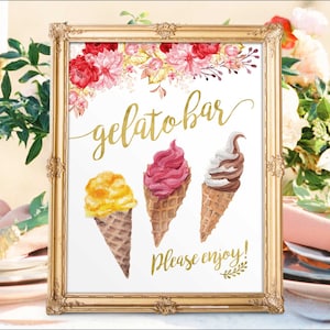 Wedding Dessert Bar Sign: Gelato & Ice Cream (Digital Printable)