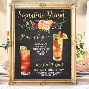 Enseigne de menu de bar de mariage imprimable numérique, signes de cocktails boissons signature pour elle et lui, tableau aquarelle Noël nouvel an IDM42