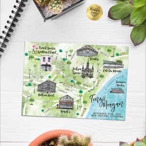 Custom Watercolor Wedding Map, Auburn Alabama Personalized Hand Drawn Wedding Map for Welcome Bag, Save the Date, Itinerary image 7