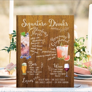 Digital Printable Wedding Menu Sign, Watercolor Wedding Bar Menu ...