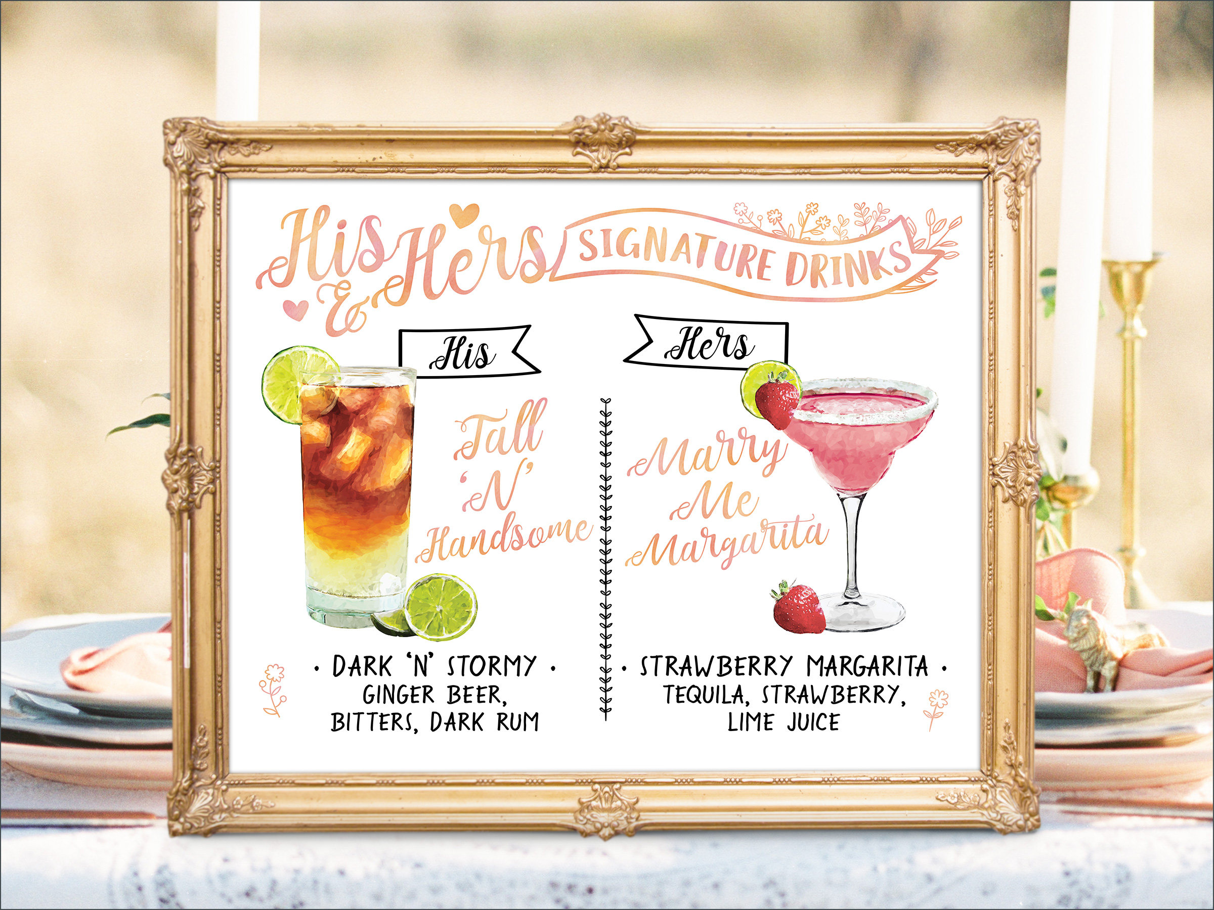 Digital Printable Wedding Bar Menu Sign His and Hers | Etsy