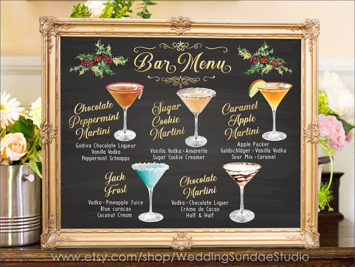 Digital Printable Wedding Bar Menu Sign Watercolor Chalkboard | Etsy