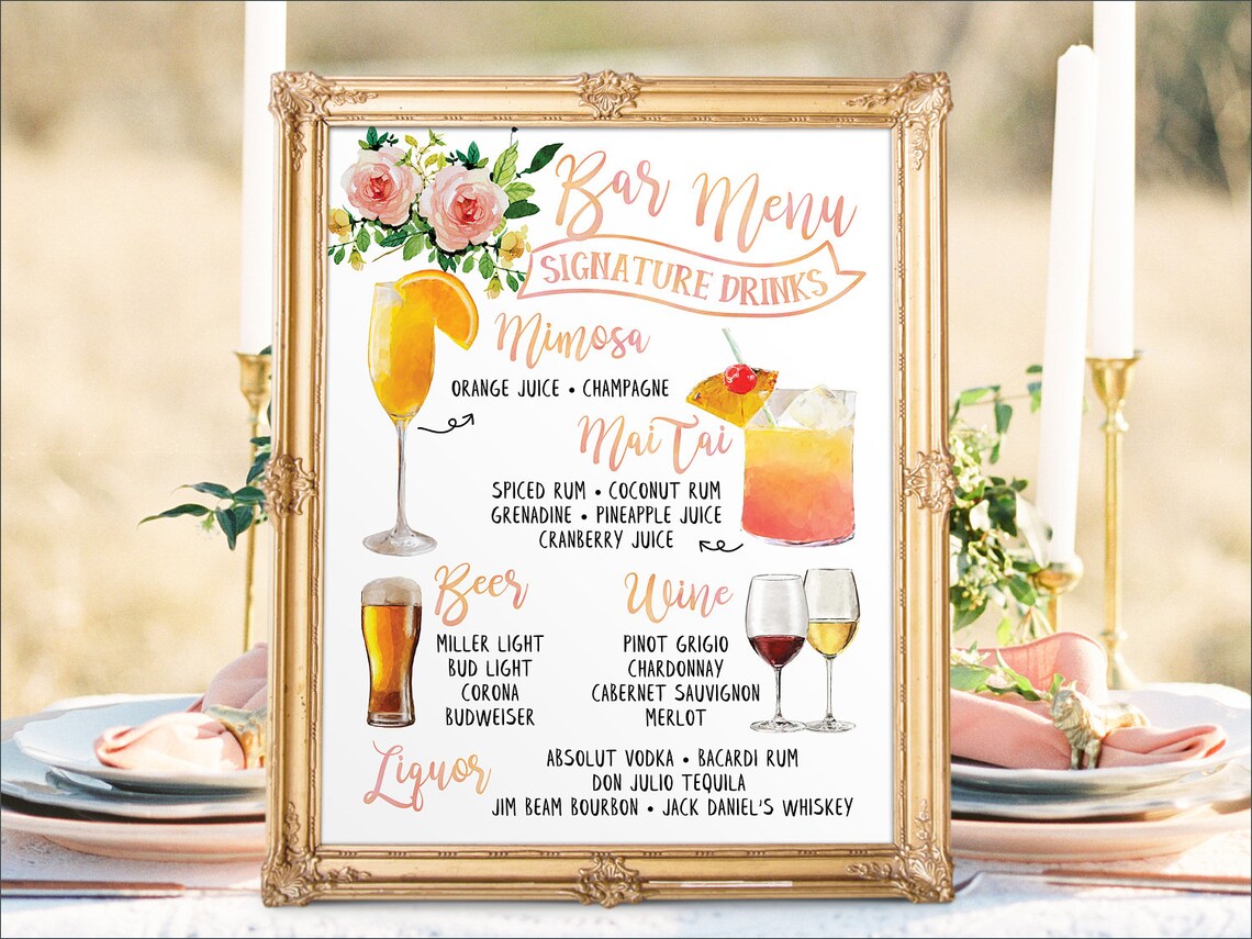 Digital Printable Wedding Bar Menu Sign Signature Drinks - Etsy