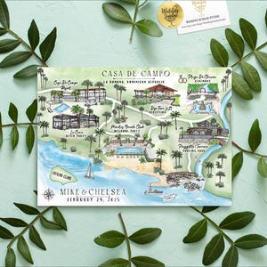 8-9 Orte benutzerdefinierte Aquarell Hochzeitskarte, personalisierte Hand gezeichnete Casa de Campo Karte für Willkommenstasche, Speichern Sie das Datum, Reiseplan