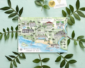 Custom Watercolor Wedding Map: Casa de Campo, 8-9 Locations (Digital Download)