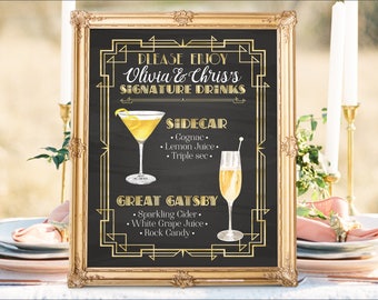 Wedding Bar Menu, Signature Cocktails Sign (Digital Printable