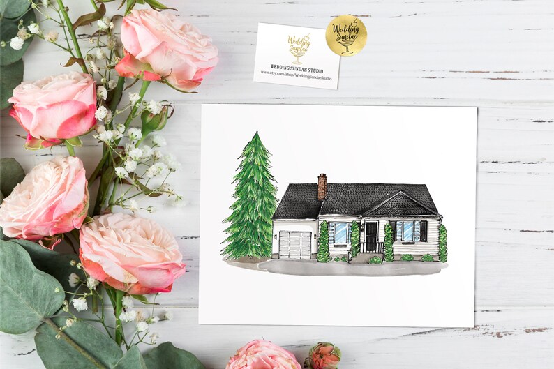 Custom Hand Painted House Portrait Hand Drawn House | Etsy