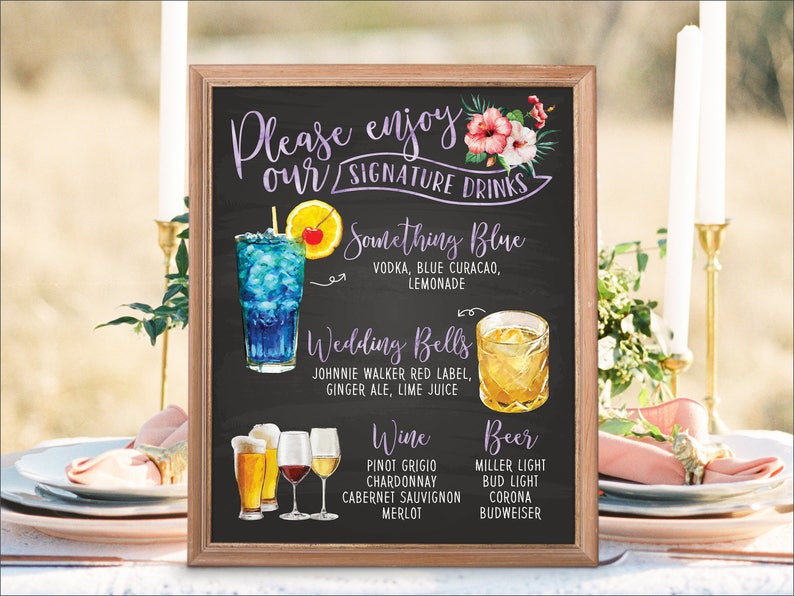 Digital Printable Wedding Bar Menu Sign Signature Drinks