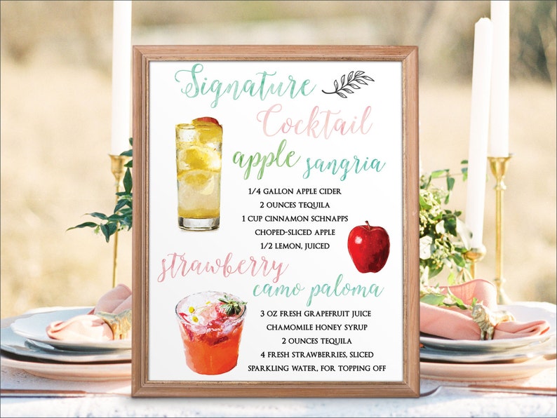 Digital Printable Wedding Menu Sign Watercolor Wedding Bar - Etsy