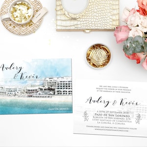 Fichiers imprimables numériques Destination Mariage CANCUN MEXIQUE Aquarelle Peinture Mariage Invitation Rsvp Set Mariage Papeterie ID750