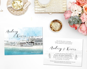 Digital Printable Files Destination Wedding CANCUN MEXICO Watercolor Painting Wedding Invitation Rsvp Set Wedding Stationery ID750