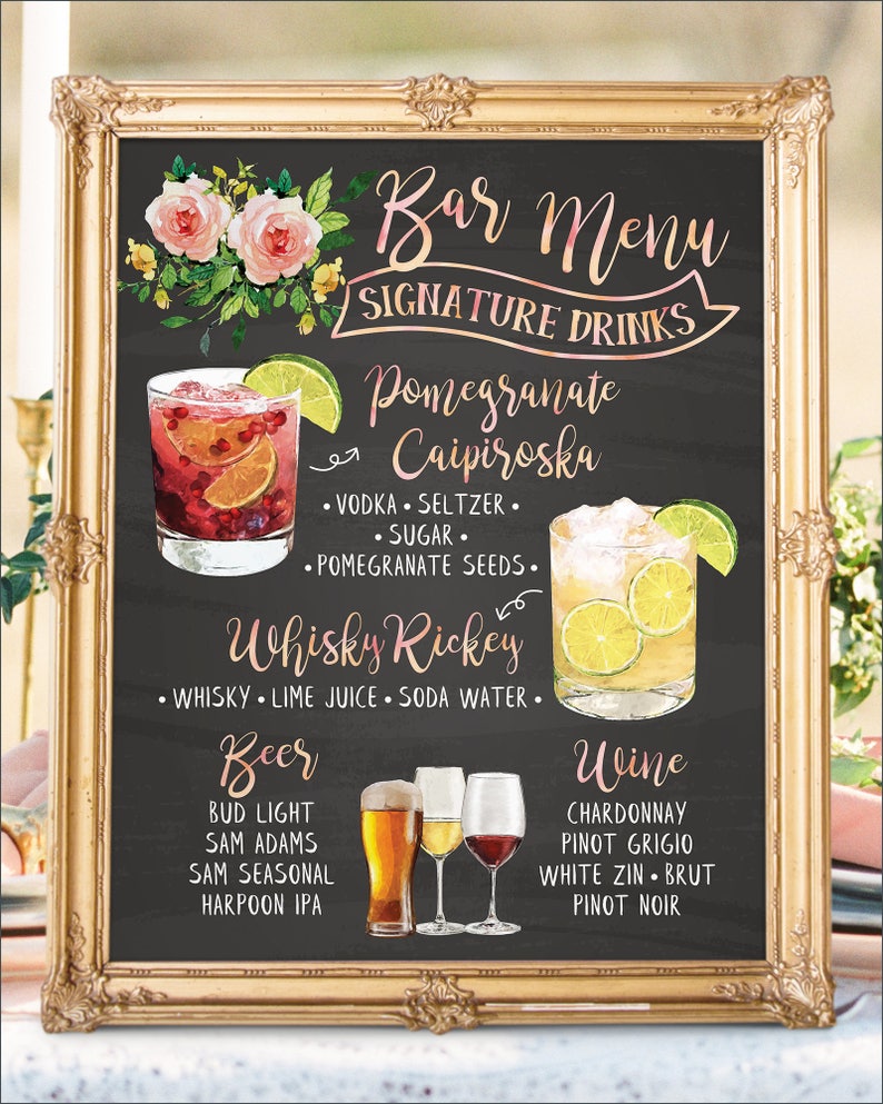 Digital Printable Wedding Bar Menu Sign His and Hers Etsy