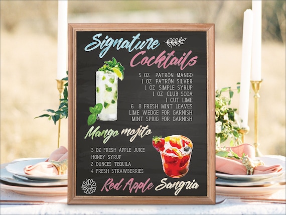Digital Printable Wedding Menu Sign Watercolor Wedding Bar | Etsy