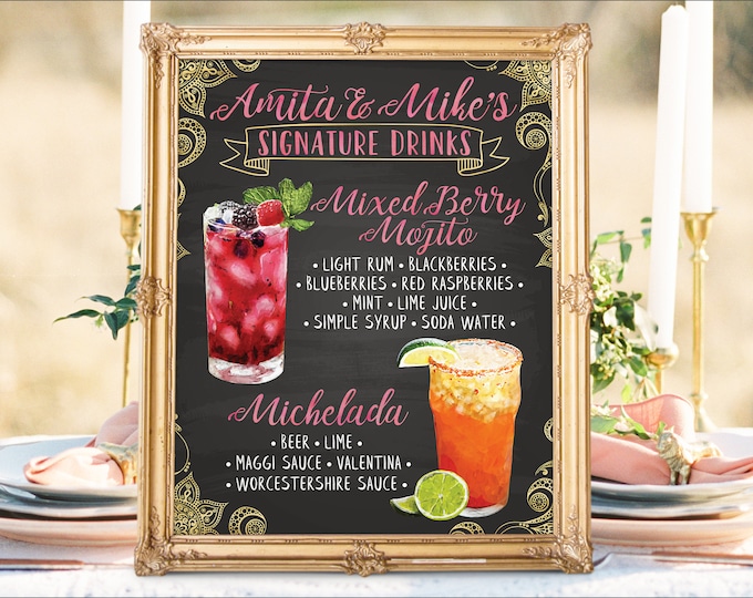 Digital Printable Wedding Bar Menu Sign Botanical Signature - Etsy