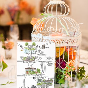 Custom Watercolor Wedding Map, Personalized Hand Drawn Wedding Map for ...