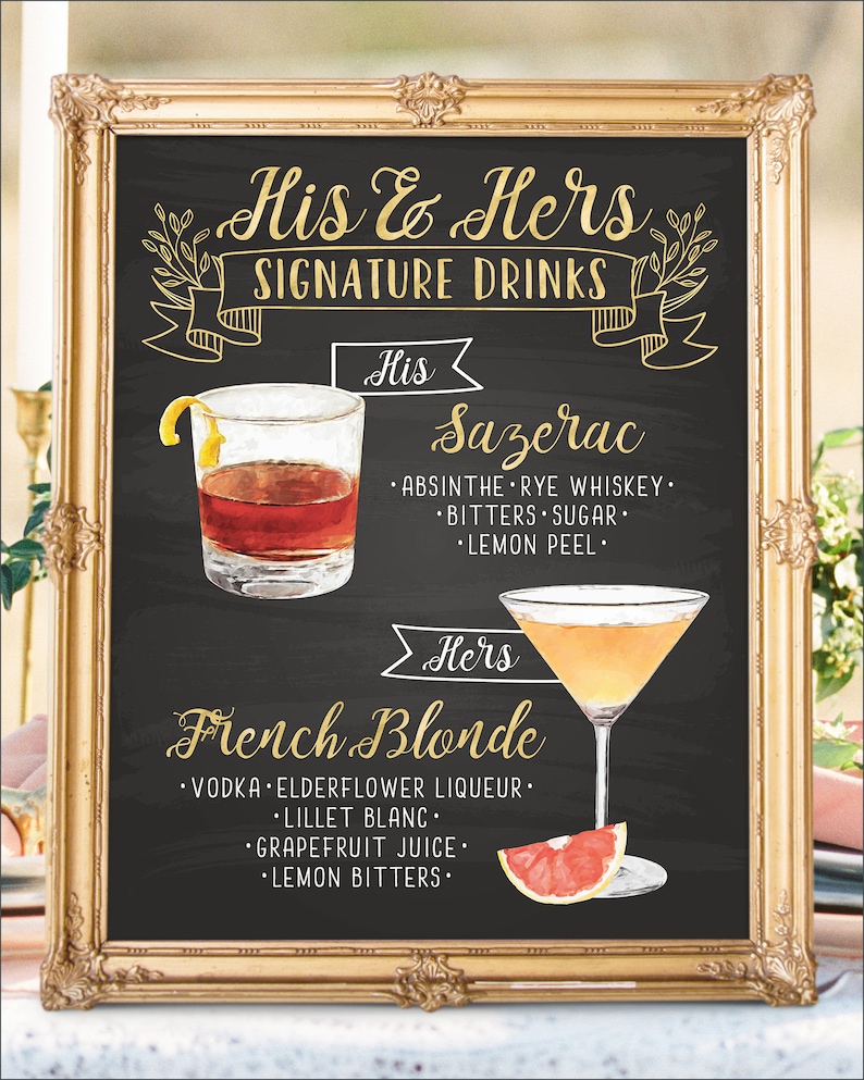 Digital Printable Wedding Bar Menu Sign His and Hers Etsy