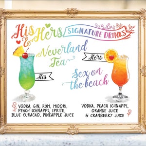 Digital druckbare Hochzeit Bar Menü Zeichen, seine und ihre Signatur Getränke Cocktails Zeichen, Aquarell Tafel Weihnachten Neujahr IDM43