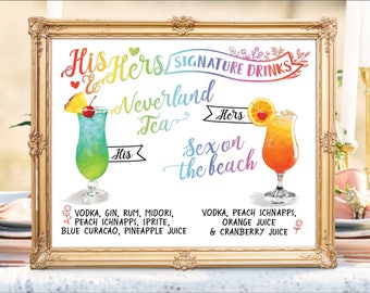 Digital Printable Wedding Bar Menu Sign, His and Hers Signature Drinks Cocktails Signs, Watercolor Chalkboard Christmas New Year IDM43