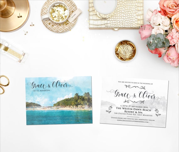 Digital Printable Invitations Destination Wedding St Martin Etsy