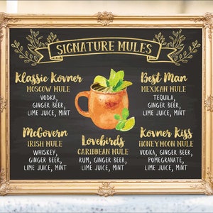 Panneau de menu de bar de mariage imprimable numérique, panneaux de cocktails de boissons signature pour elle et lui, tableau aquarelle de Noël et du nouvel an IDM39