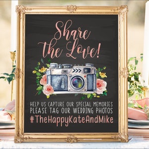 Digital Printable Botanical Wedding Signs Share the Love sign Instagram Sign Photo Hashtag Sign Chalkboard Sign Social Media Signs - IS11