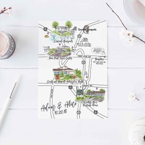Custom Watercolor Wedding Map, Personalized Hand Drawn Wedding Map for ...