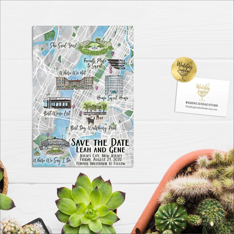 Custom Watercolor Wedding Map, Auburn Alabama Personalized Hand Drawn Wedding Map for Welcome Bag, Save the Date, Itinerary image 2