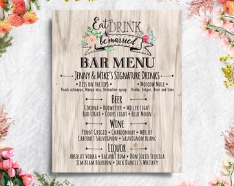 Digital Printable Wedding Menu, Boho Wedding Bar Menu, Menu Board, Menu Cards, Signature Drinks Bohemian Wedding Christmas New Year IDM01